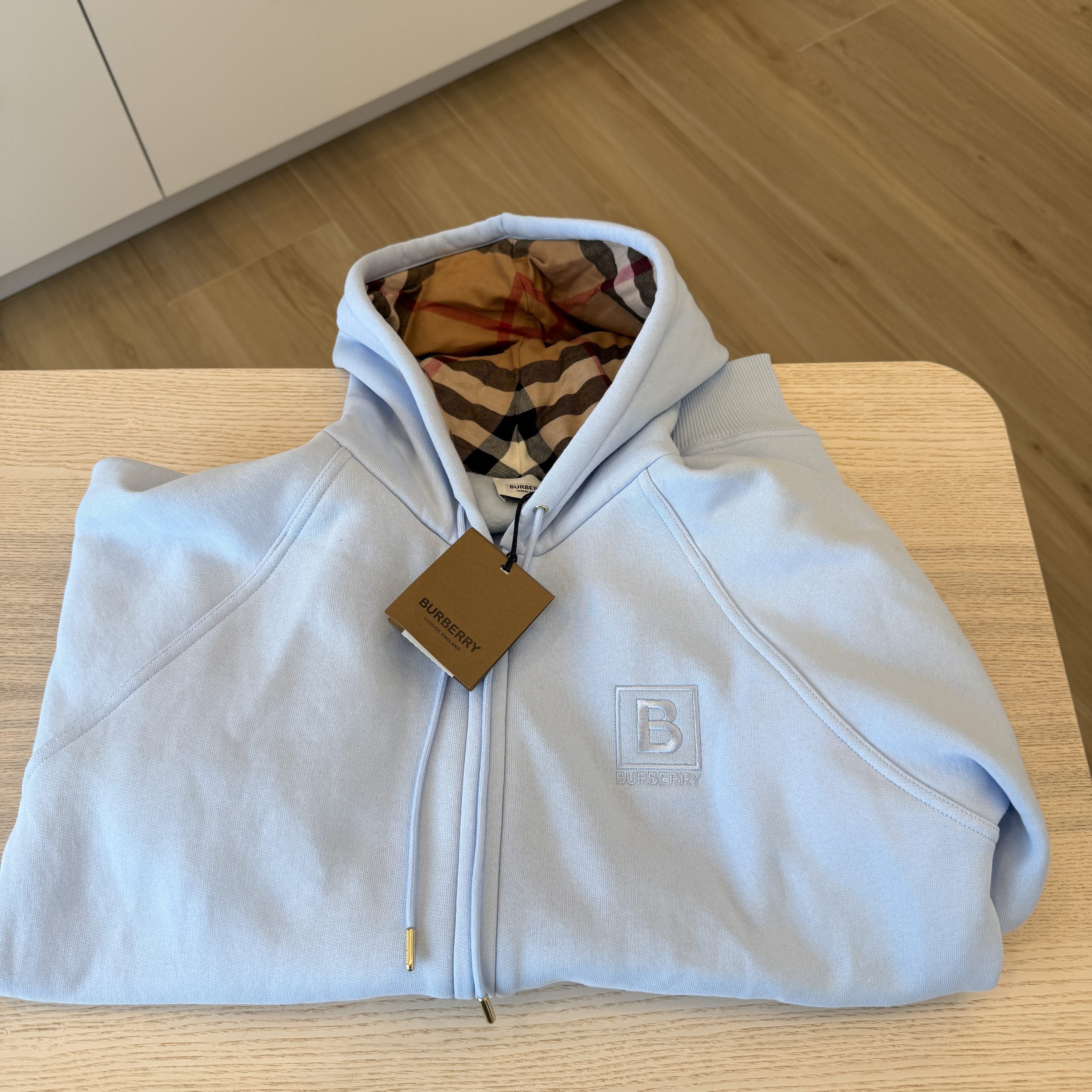 Burberry Embroidered Logo Cotton Zip-Up Hoodie in Blue
