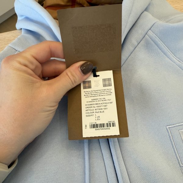 Burberry Embroidered Logo Cotton Zip-Up Hoodie in Blue