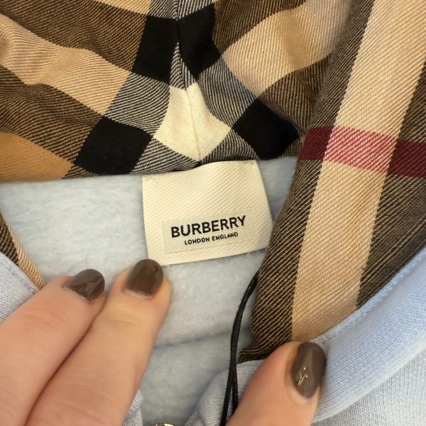 Burberry Embroidered Logo Cotton Zip-Up Hoodie in Blue