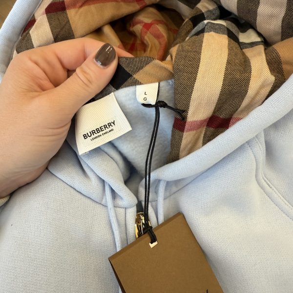 Burberry Embroidered Logo Cotton Zip-Up Hoodie in Blue