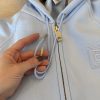 Burberry Embroidered Logo Cotton Zip-Up Hoodie in Blue