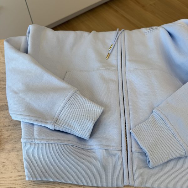 Burberry Embroidered Logo Cotton Zip-Up Hoodie in Blue
