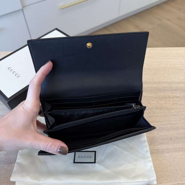 Gucci GG Supreme Monogram Bees Continental Wallet Beige Oro Black