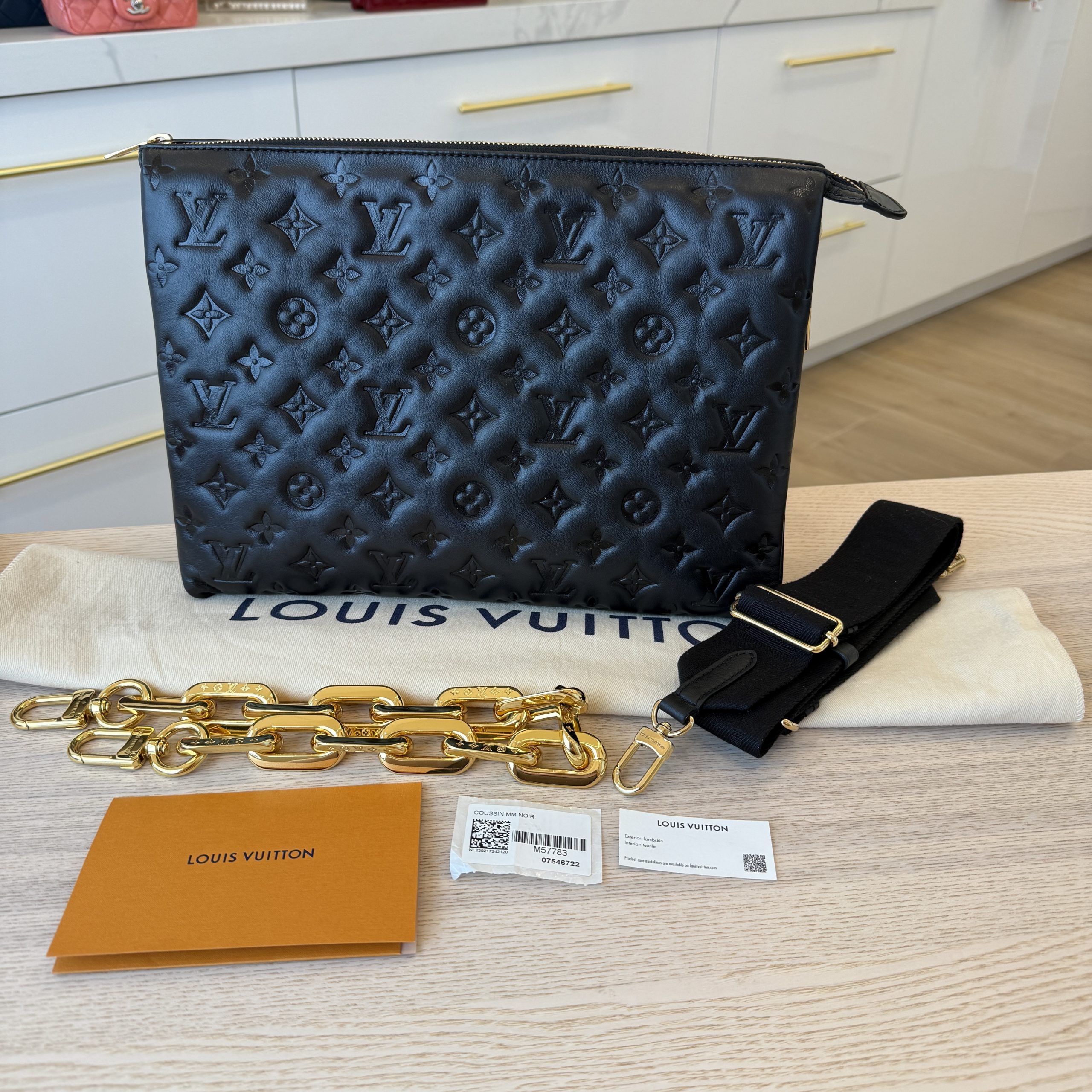 Louis Vuitton Lambskin Embossed Monogram Coussin MM Black