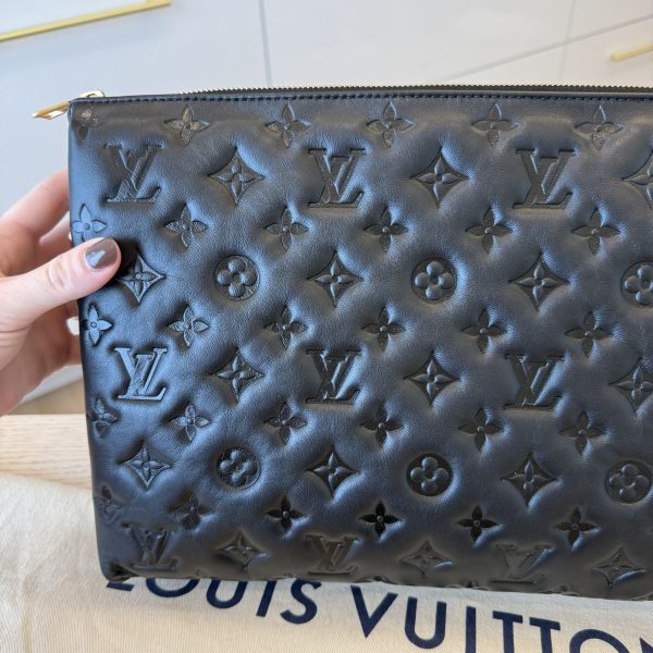 Louis Vuitton Lambskin Embossed Monogram Coussin MM Black