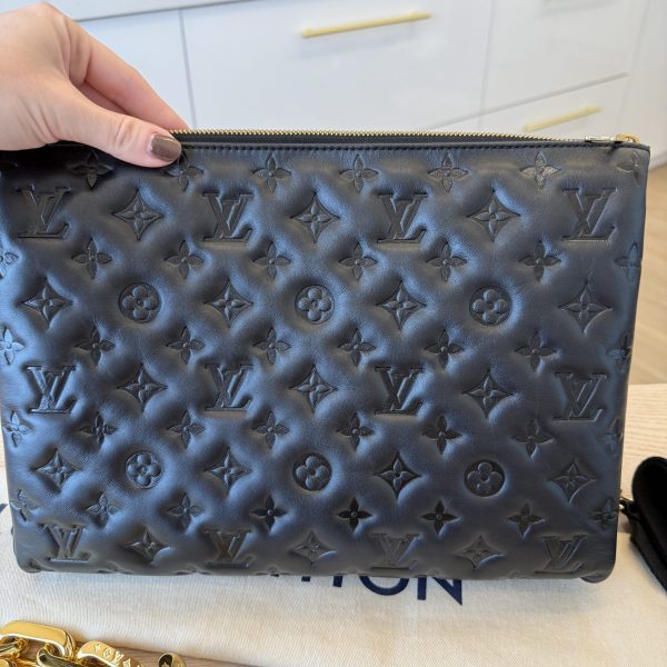Louis Vuitton Lambskin Embossed Monogram Coussin MM Black