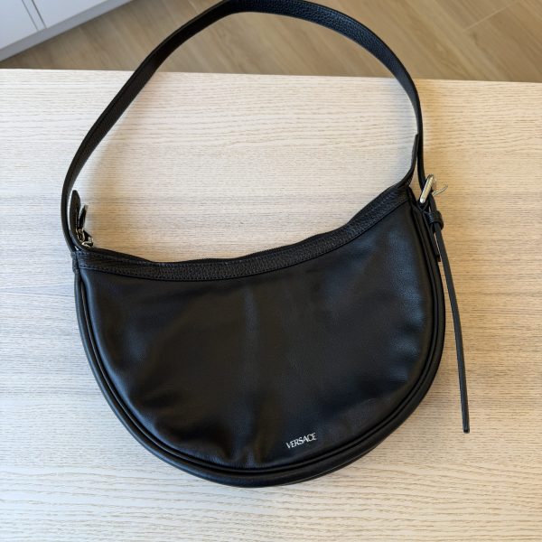Versace Calfskin Small Repeat Zip Hobo Black