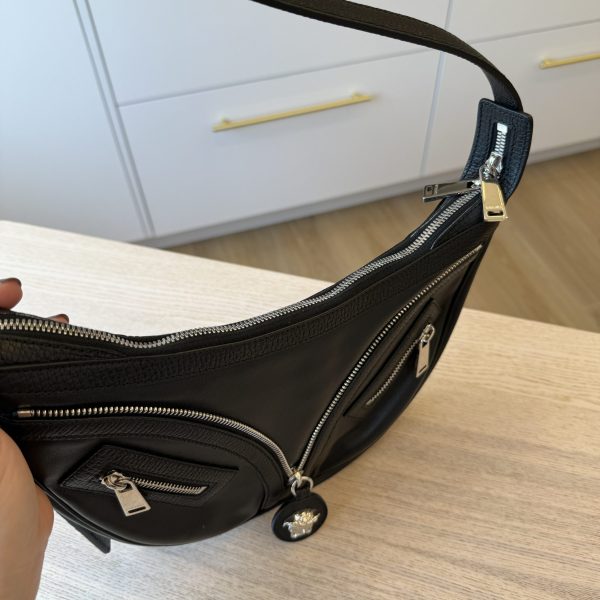 Versace Calfskin Small Repeat Zip Hobo Black