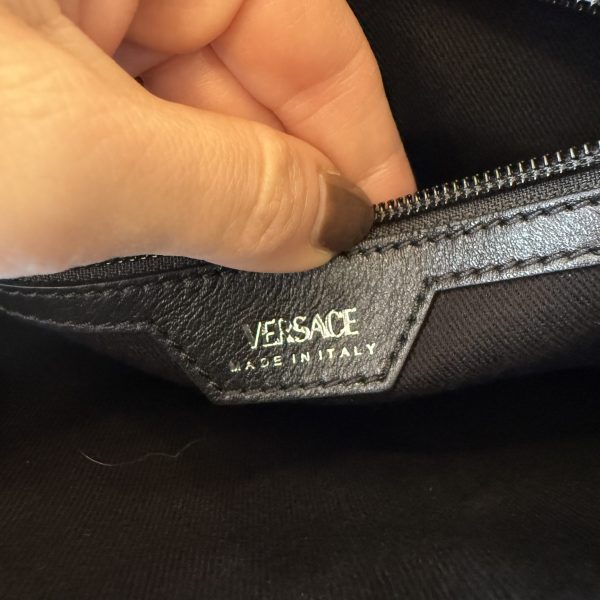 Versace Calfskin Small Repeat Zip Hobo Black