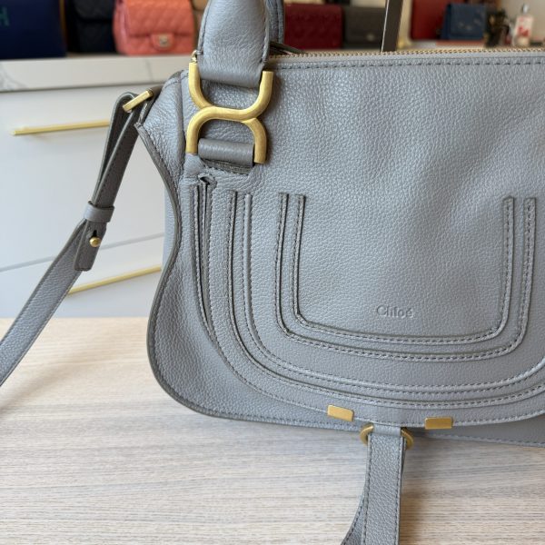 Chloe Calfskin Small Marcie Saddle Shoulder Bag Cashmere Grey