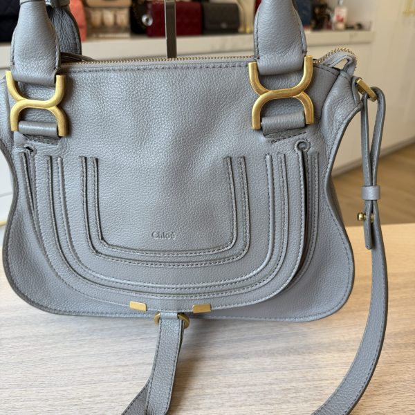 Chloe Calfskin Small Marcie Saddle Shoulder Bag Cashmere Grey