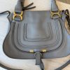 Chloe Calfskin Small Marcie Saddle Shoulder Bag Cashmere Grey