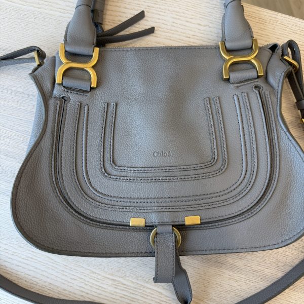 Chloe Calfskin Small Marcie Saddle Shoulder Bag Cashmere Grey