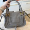 Chloe Calfskin Small Marcie Saddle Shoulder Bag Cashmere Grey