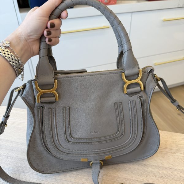 Chloe Calfskin Small Marcie Saddle Shoulder Bag Cashmere Grey
