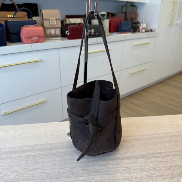 The Row Leo Bucket Bag Leather Mini Suede Dark Brown