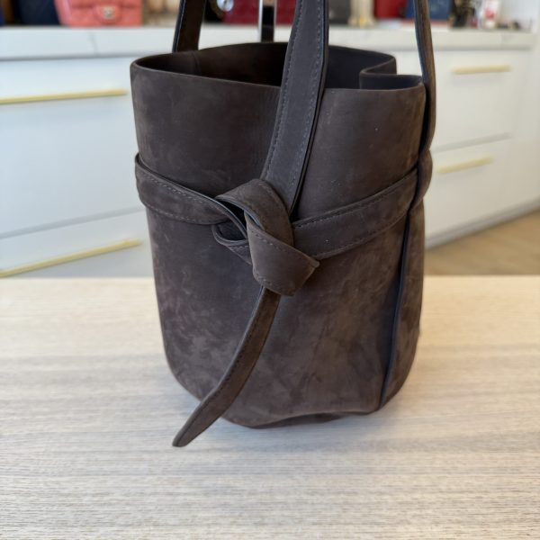 The Row Leo Bucket Bag Leather Mini Suede Dark Brown