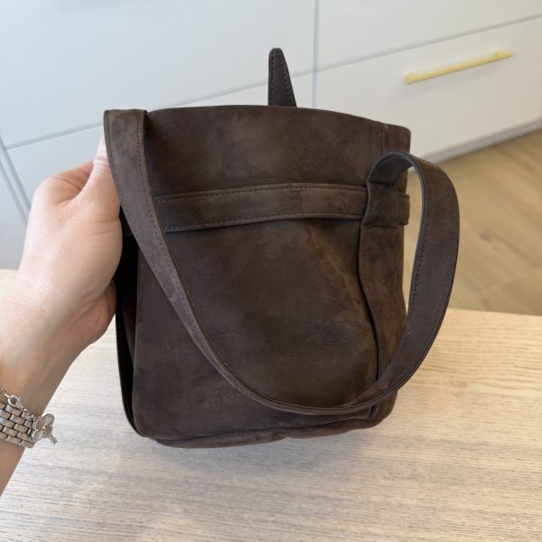 The Row Leo Bucket Bag Leather Mini Suede Dark Brown