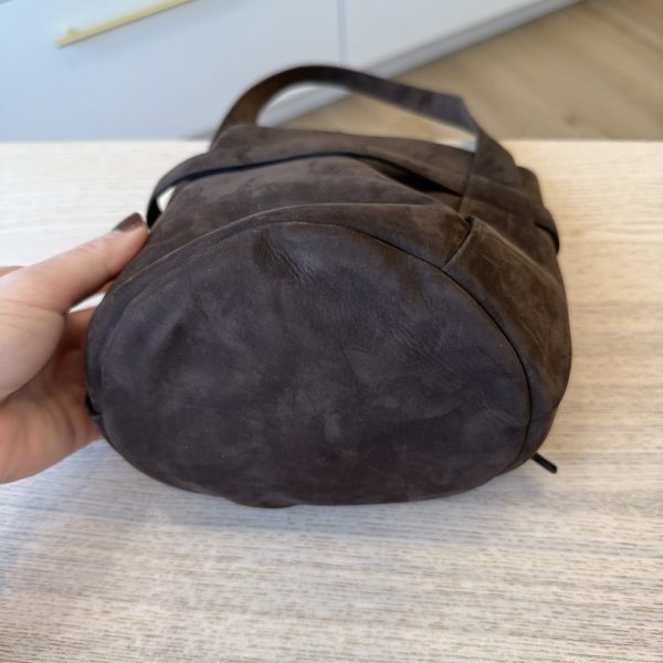 The Row Leo Bucket Bag Leather Mini Suede Dark Brown