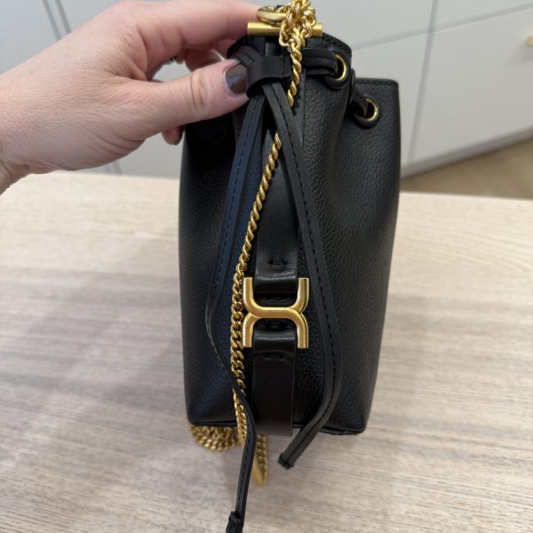 Chloe Marcie Micro Bucket Bag in Leather with Chain Strap Black