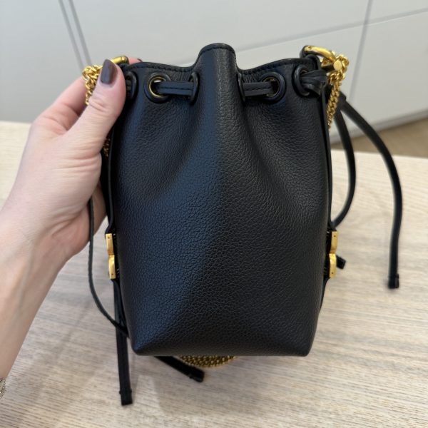 Chloe Marcie Micro Bucket Bag in Leather with Chain Strap Black