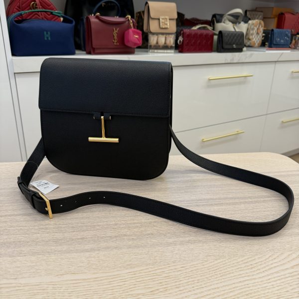 Tom Ford Tara Medium Crossbody in Grained Leather with Leather Strap Black