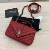 Saint Laurent (YSL) Sheepskin Matelasse Chevron Monogram College Chain Wallet New Red
