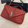 Saint Laurent (YSL) Sheepskin Matelasse Chevron Monogram College Chain Wallet New Red