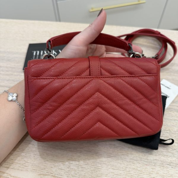 Saint Laurent (YSL) Sheepskin Matelasse Chevron Monogram College Chain Wallet New Red