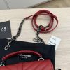 Saint Laurent (YSL) Sheepskin Matelasse Chevron Monogram College Chain Wallet New Red
