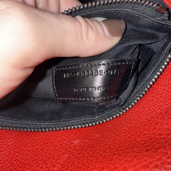 Saint Laurent (YSL) Sheepskin Matelasse Chevron Monogram College Chain Wallet New Red
