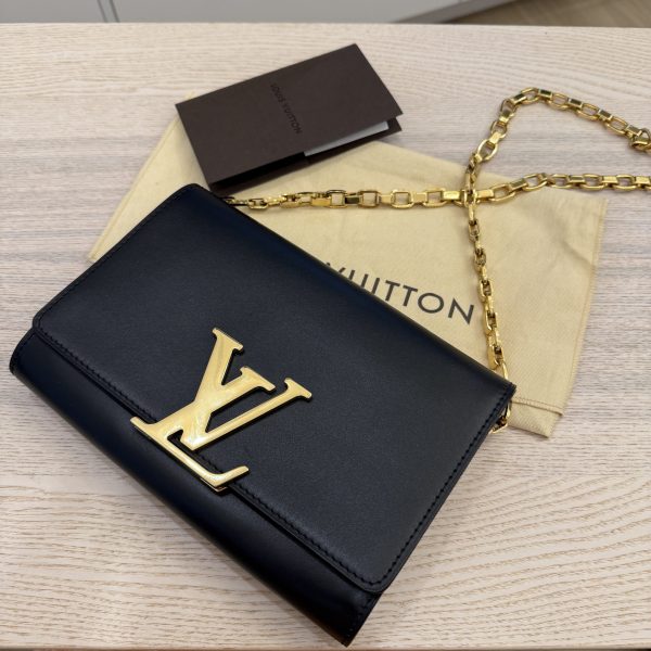 Louis Vuitton Black Calfskin Leather Chain Louise Clutch Bag