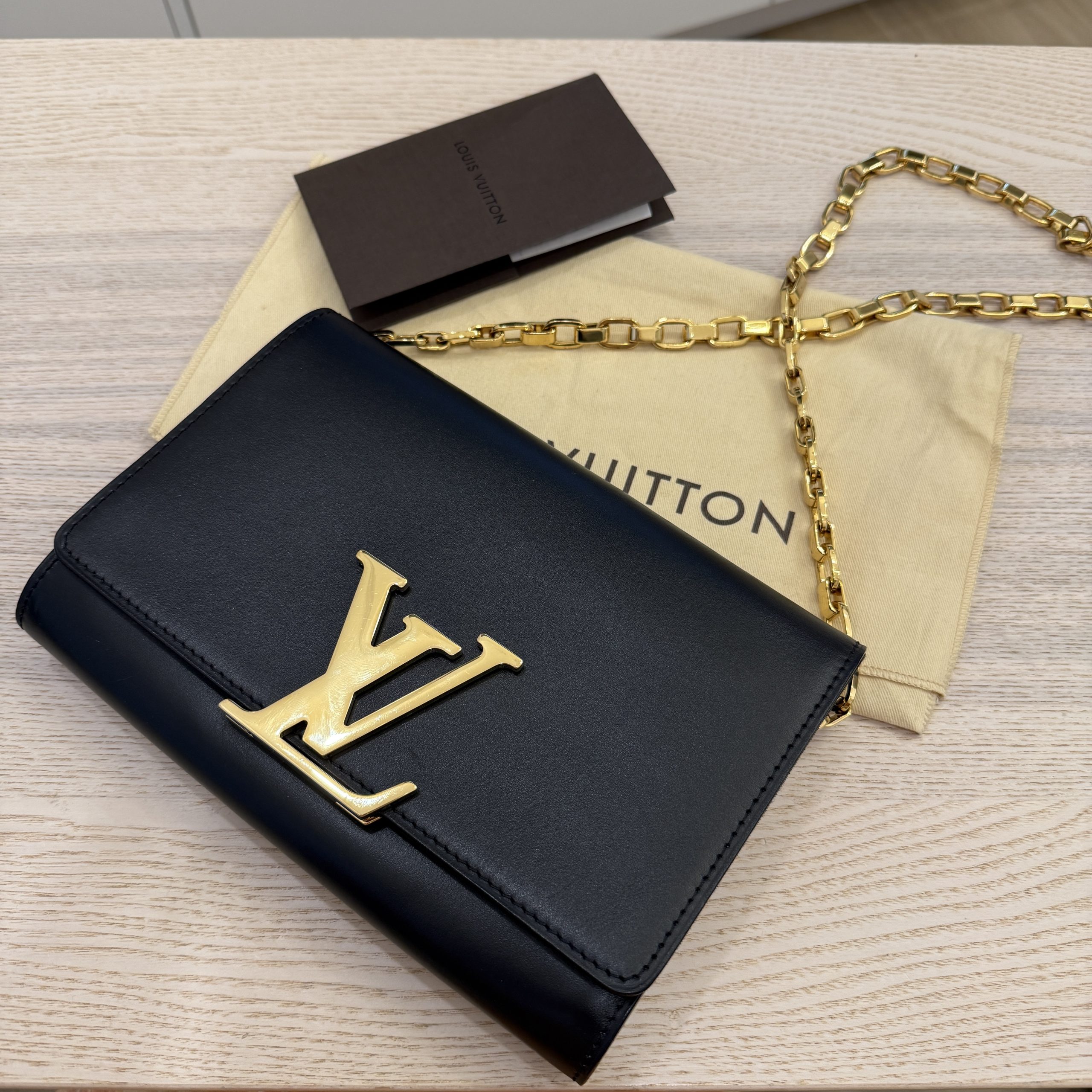 Louis Vuitton Black Calfskin Leather Chain Louise Clutch Bag