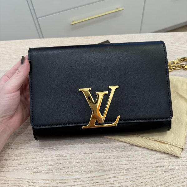 Louis Vuitton Black Calfskin Leather Chain Louise Clutch Bag