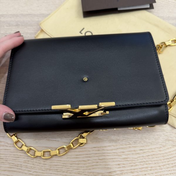Louis Vuitton Black Calfskin Leather Chain Louise Clutch Bag