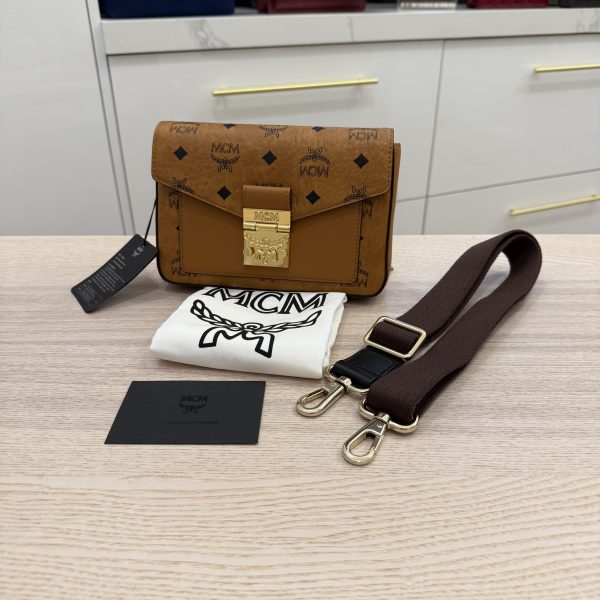 MCM Millie Visetos Logo Leather Crossbody Bag