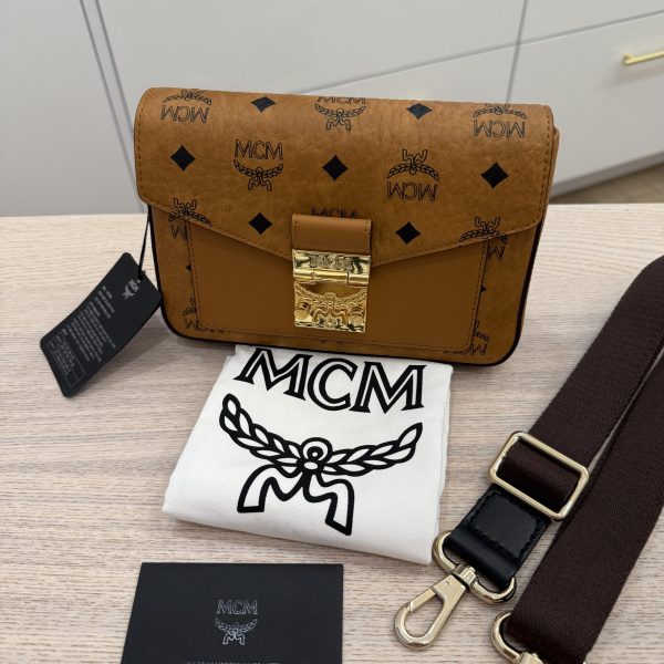 MCM Millie Visetos Logo Leather Crossbody Bag