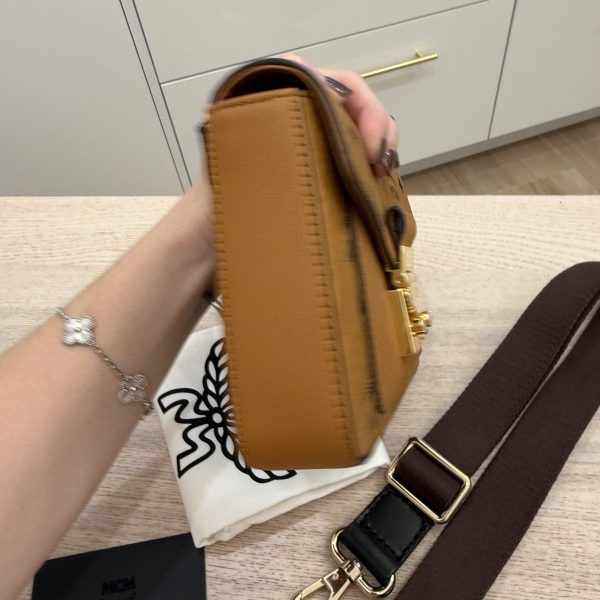 MCM Millie Visetos Logo Leather Crossbody Bag
