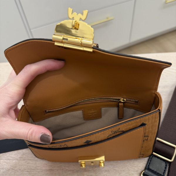 MCM Millie Visetos Logo Leather Crossbody Bag