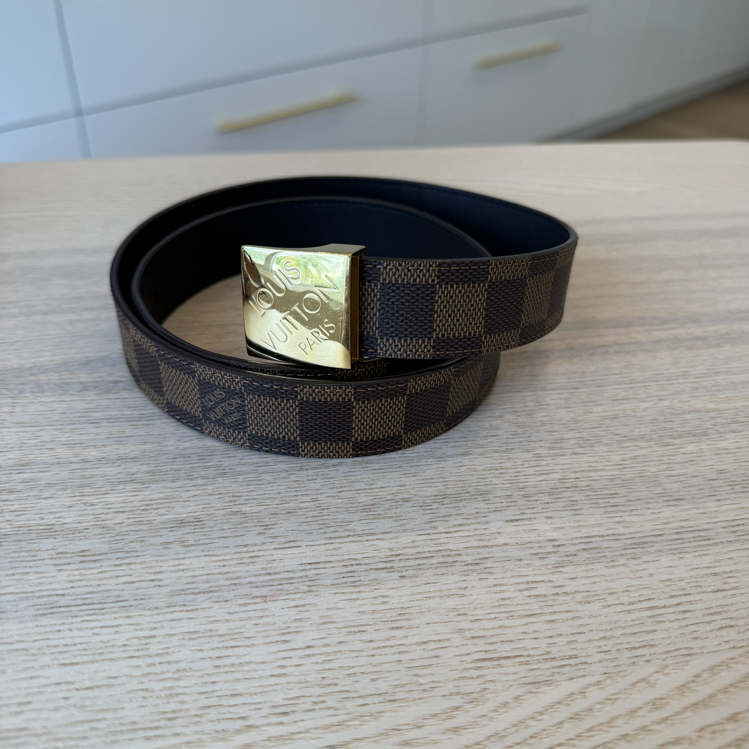 Louis Vuitton Damier Ebene Reversible LV Paris Buckle Belt 90/36