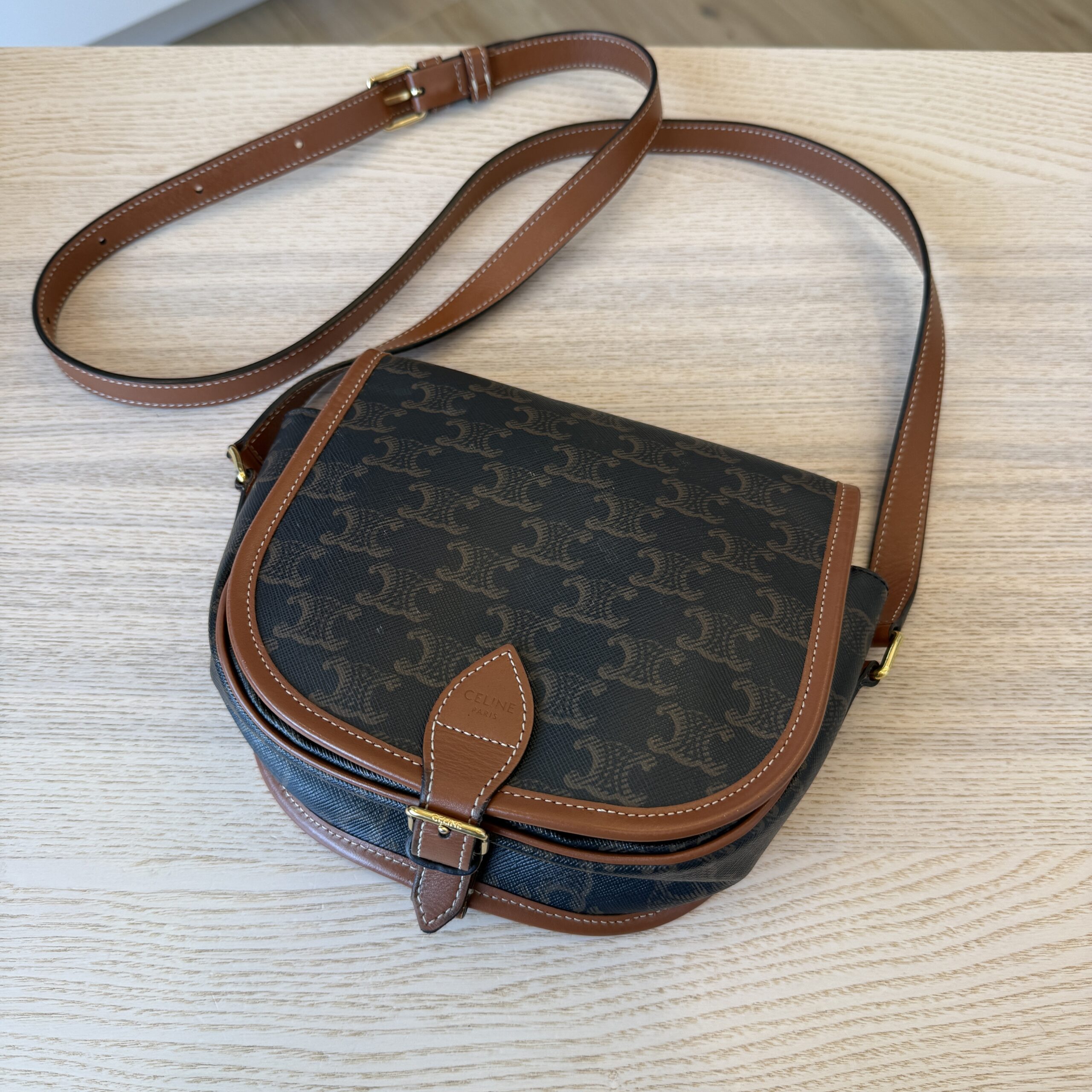Celine Folco Bag Triomphe Coated Canvas Medium