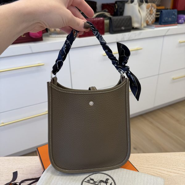 Hermes Taurillon Clemence Amazone Evelyne TPM Etoupe Bleu Indigo with Hermes Twilly