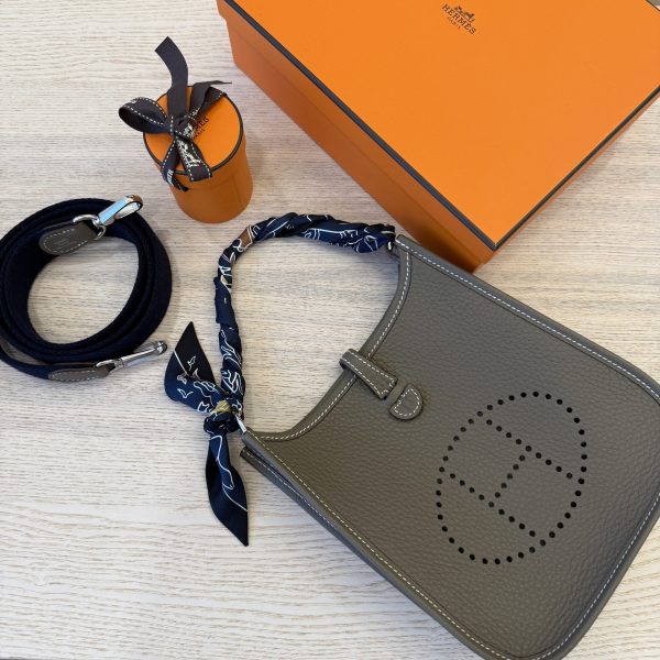 Hermes Taurillon Clemence Amazone Evelyne TPM Etoupe Bleu Indigo with Hermes Twilly