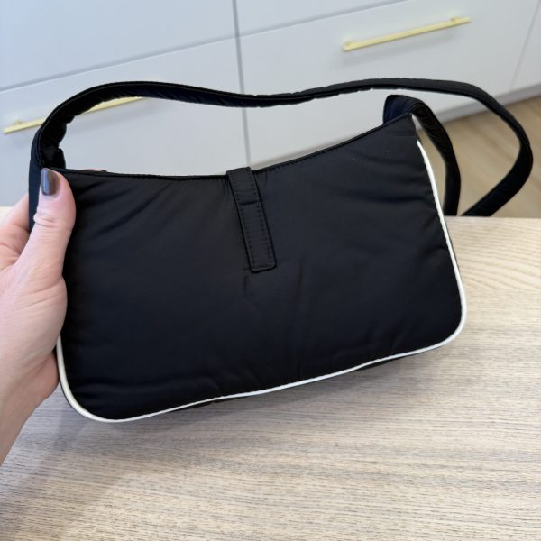 SAINT LAURENT Le 5 a 7 Hobo Nylon Small Black and White Hardware