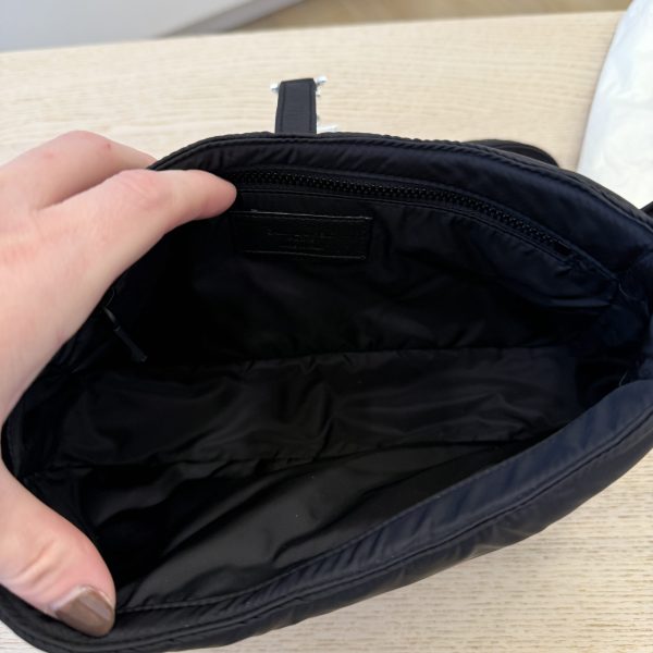 SAINT LAURENT Le 5 a 7 Hobo Nylon Small Black and White Hardware