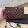 Saint Laurent Envelope Quilted Patent Leather Chain Wallet Dark Red Wine and Gold Hardware