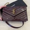 Saint Laurent Envelope Quilted Patent Leather Chain Wallet Dark Red Wine and Gold Hardware