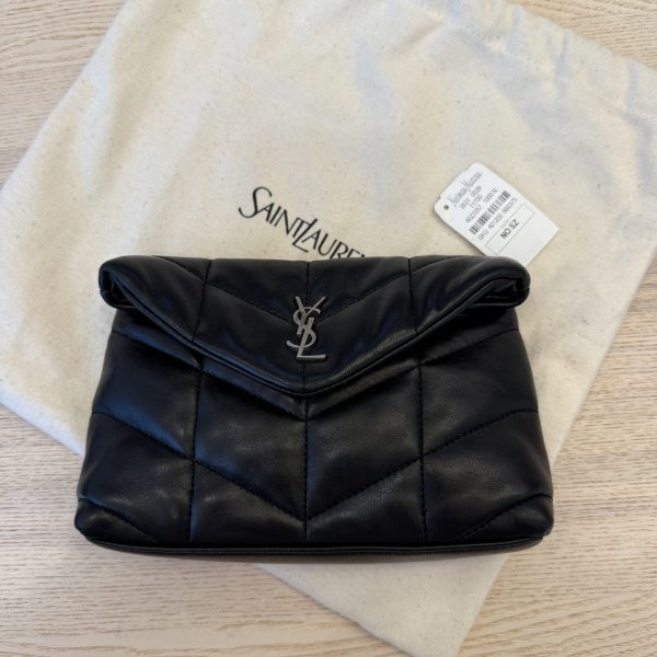 Saint Laurent Loulou Toy Puffer Pouch Clutch Bag Black SHW