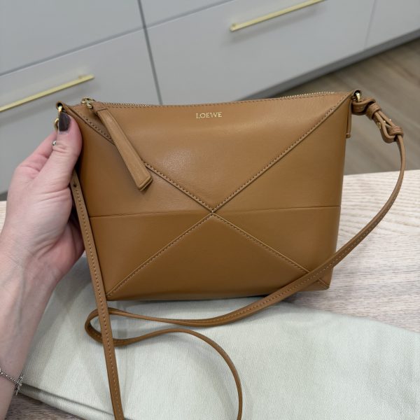 Loewe Puzzle Fold Pouch in Shiny Nappa Calfskin Warm Desert