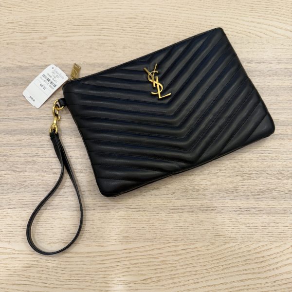 Saint Laurent YSL Monogram Small Pouch in Smooth Leather Black and Gold Hardware